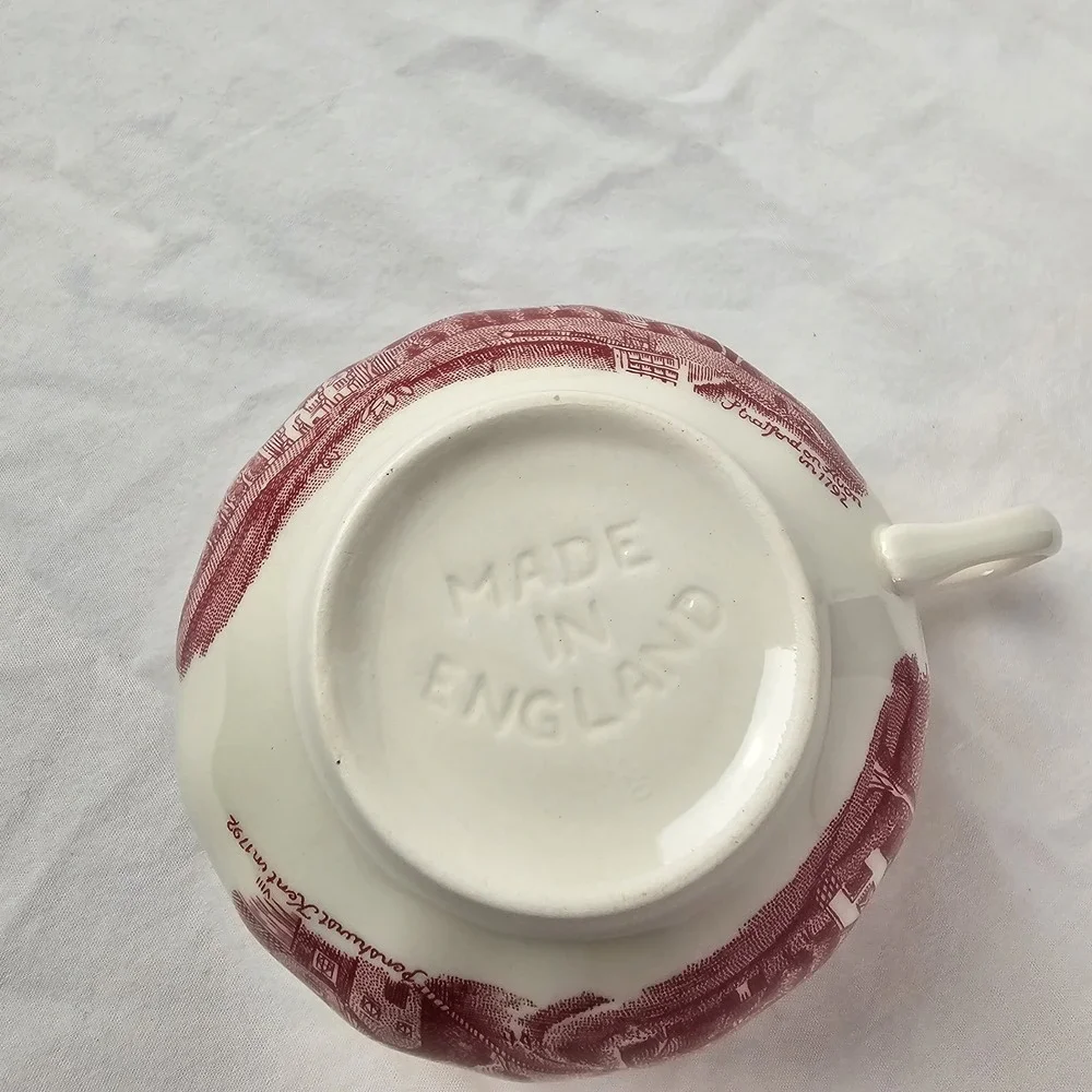 Johnson Bros Historic America Red Tea Cup & Saucer Mix SF Gold Rush Castle 8pc